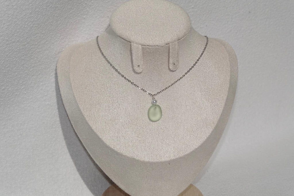 Light Green Sea Glass Necklace - silver