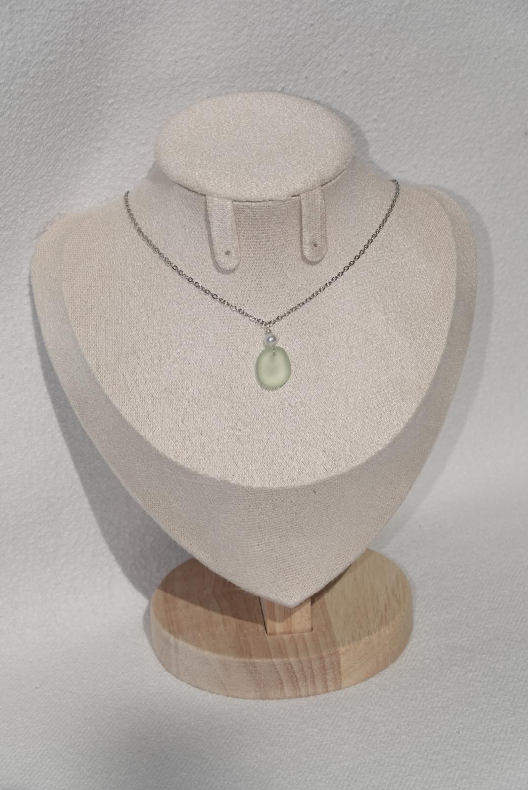 Light Green Sea Glass Necklace - silver