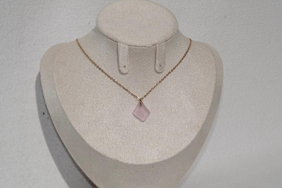 Light Pink Beach Glass Necklace - gold