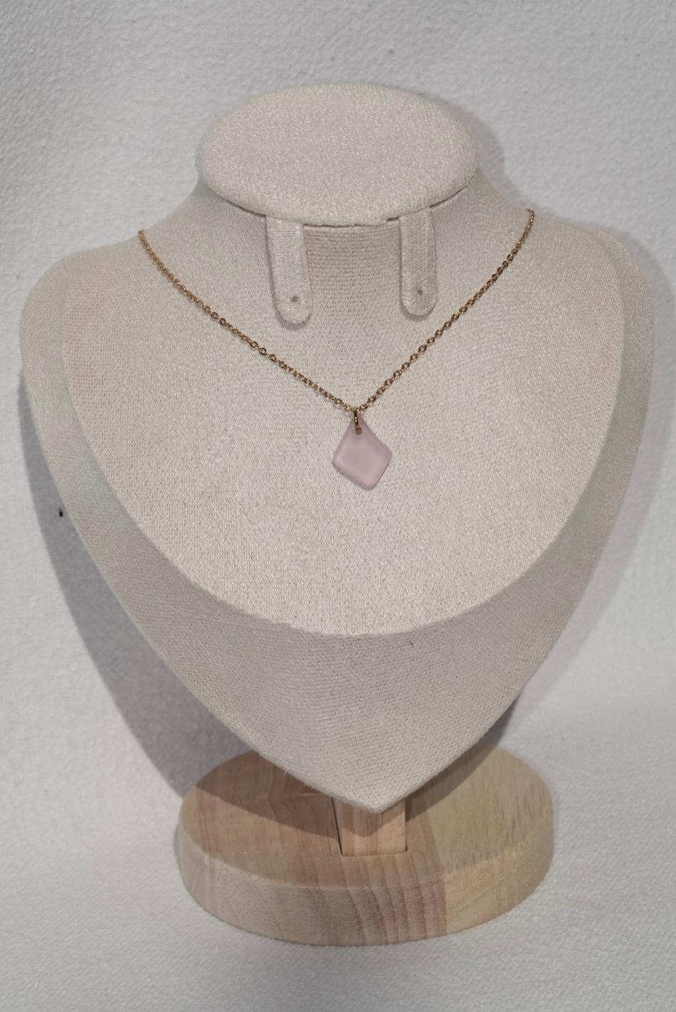 Light Pink Beach Glass Necklace - gold