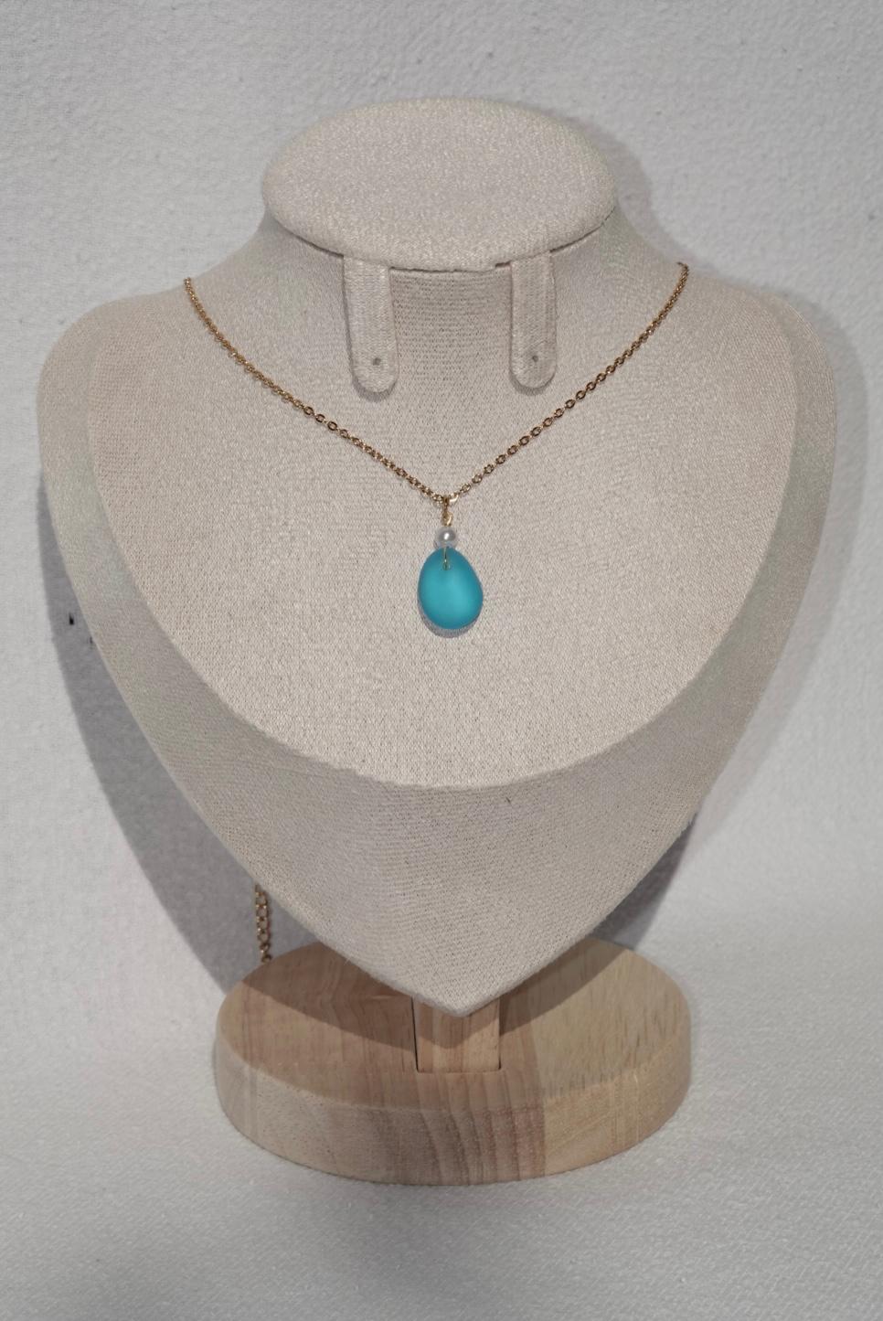 Blue Beach Glass Necklace - gold