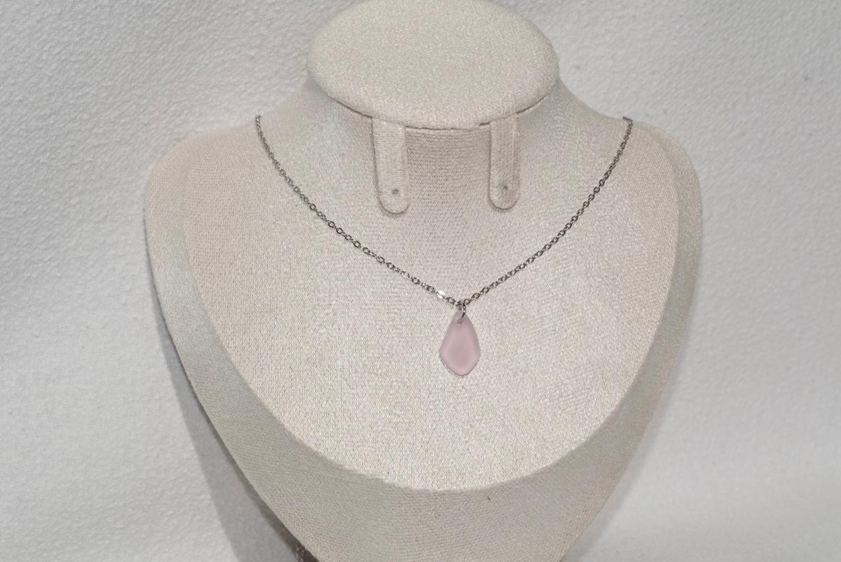 Light Pink Beach Glass Necklace - silver