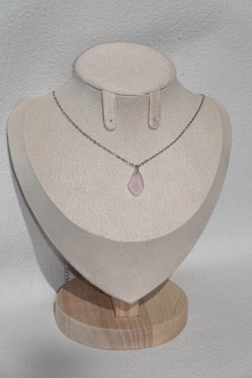 Light Pink Beach Glass Necklace - silver