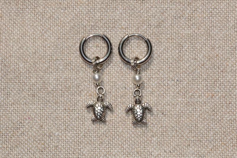 Sea Turtle Small Hoops - silver