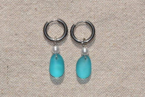The Light Blue Beach Glass Hoops