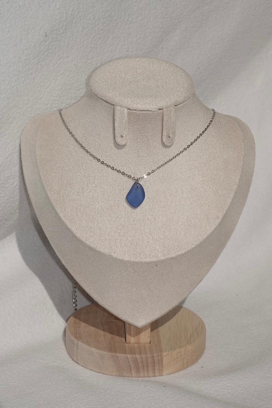 Lila Blue Beach Glass Necklace - silver