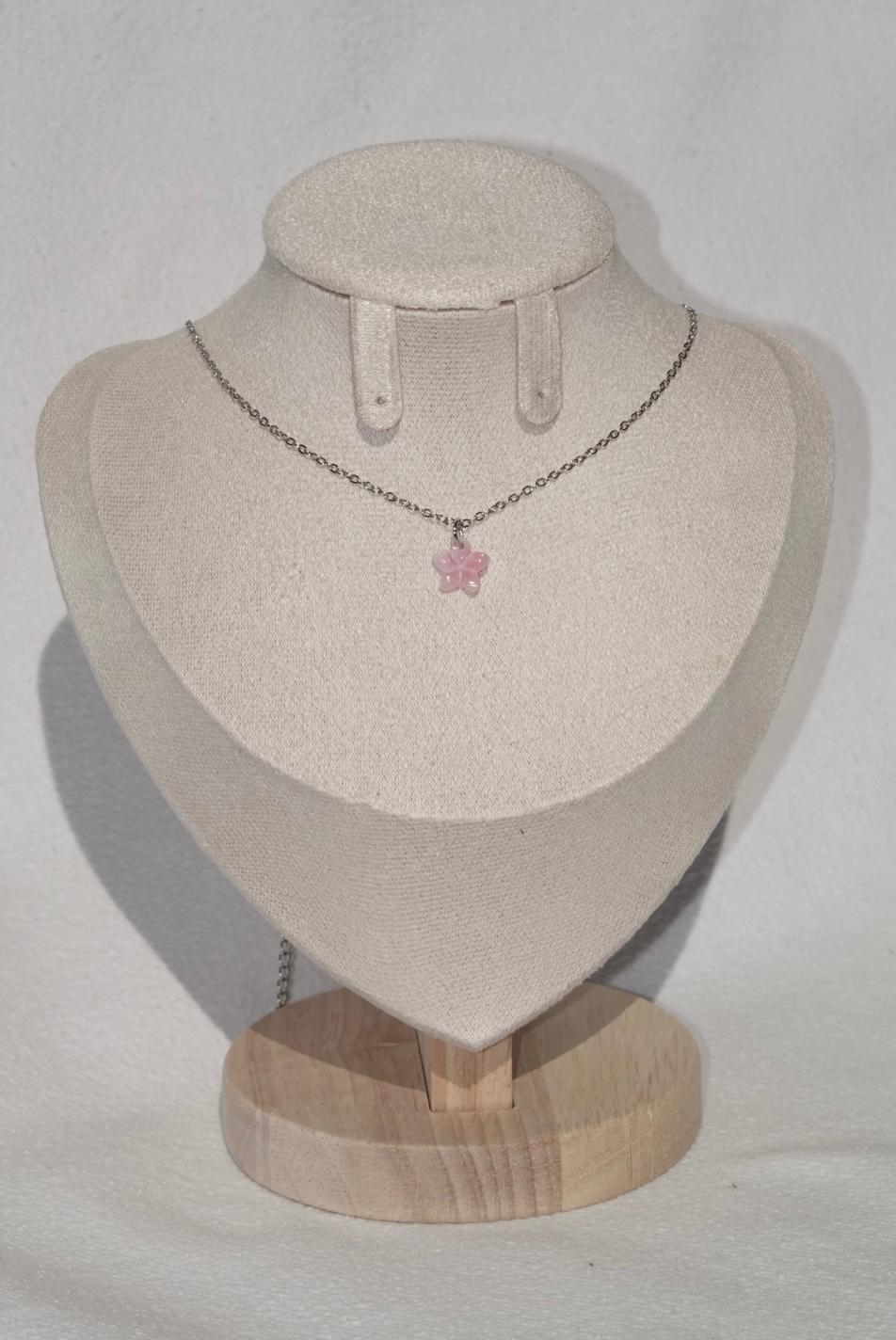 Pink Plumeria Necklace - small - silver