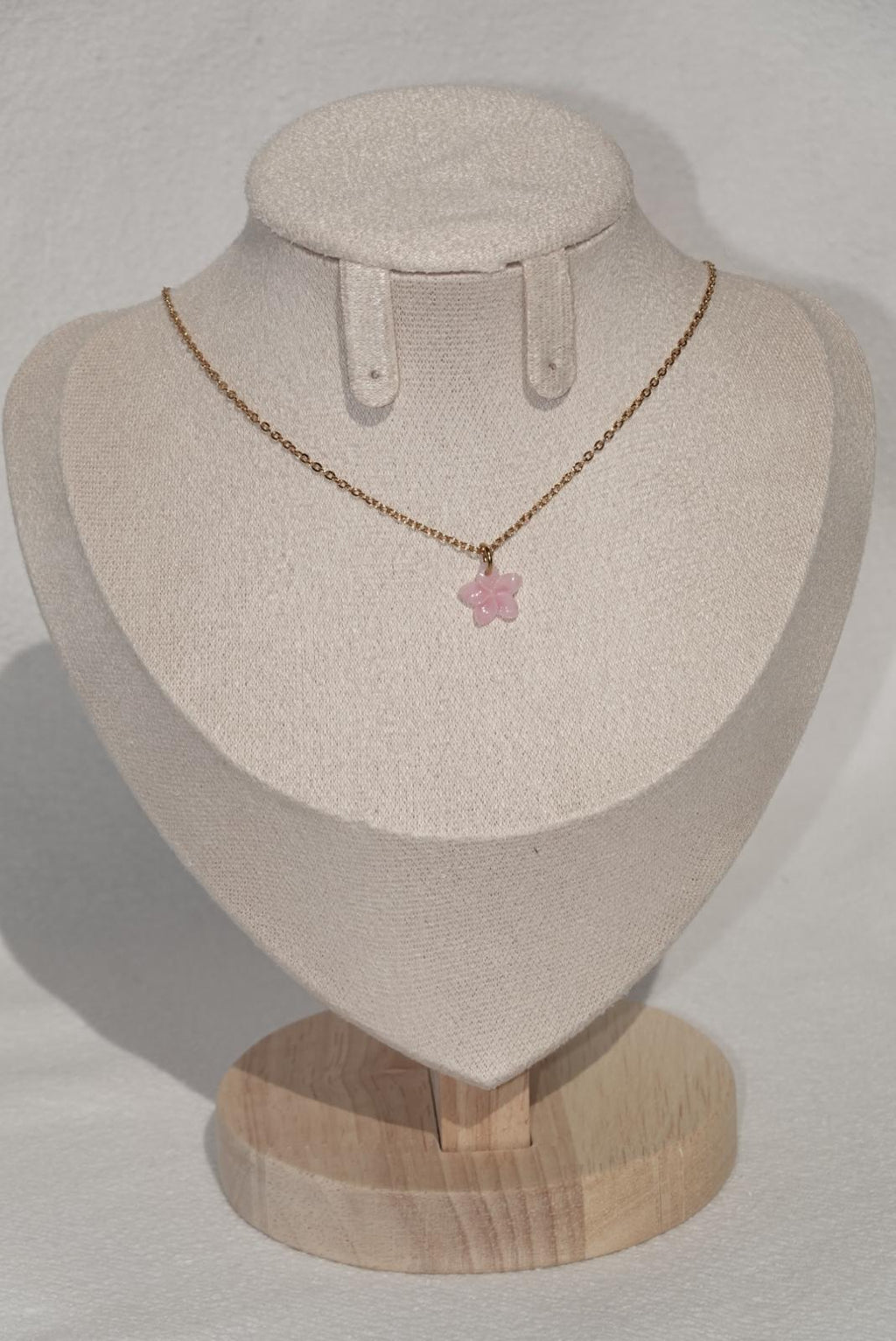 Pink Plumeria Necklace - small - gold