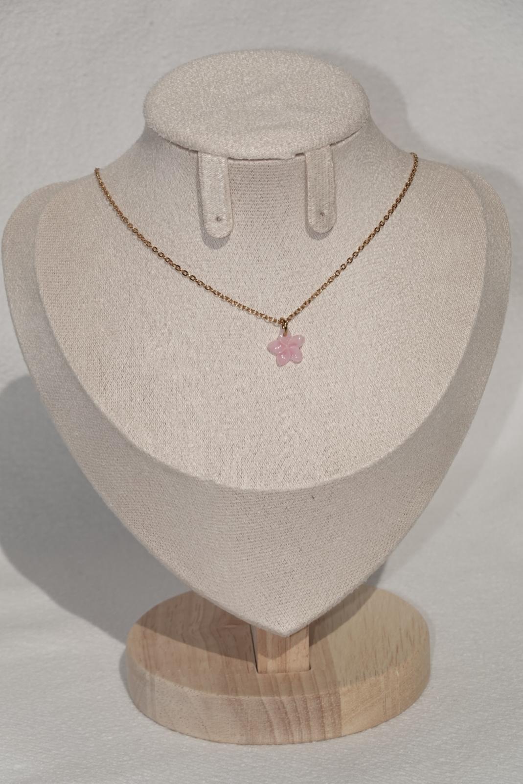 Pink Plumeria Necklace - small - gold