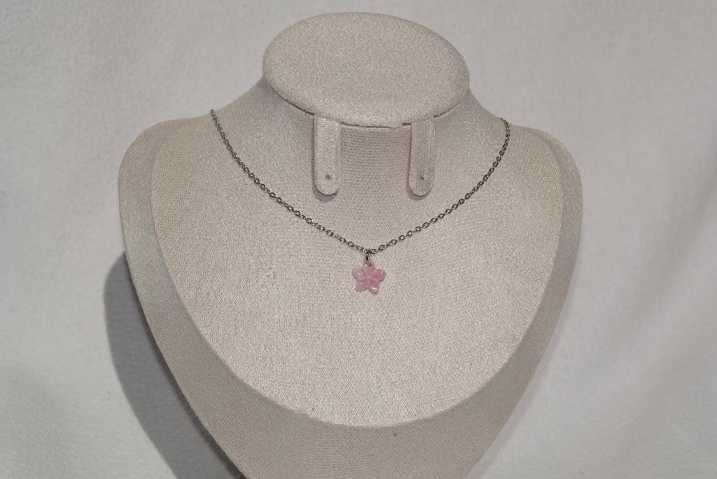 Pink Plumeria Necklace - small - silver