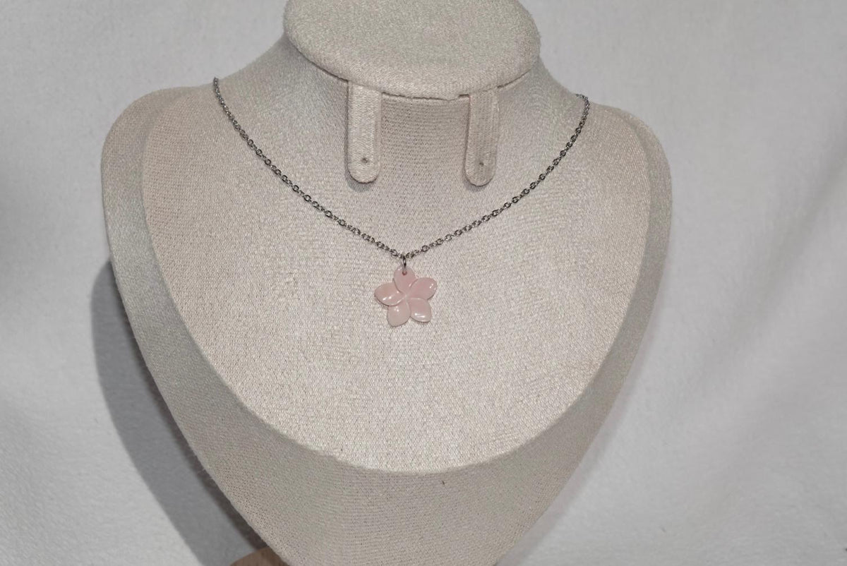 Pink Plumeria Necklace - medium - silver