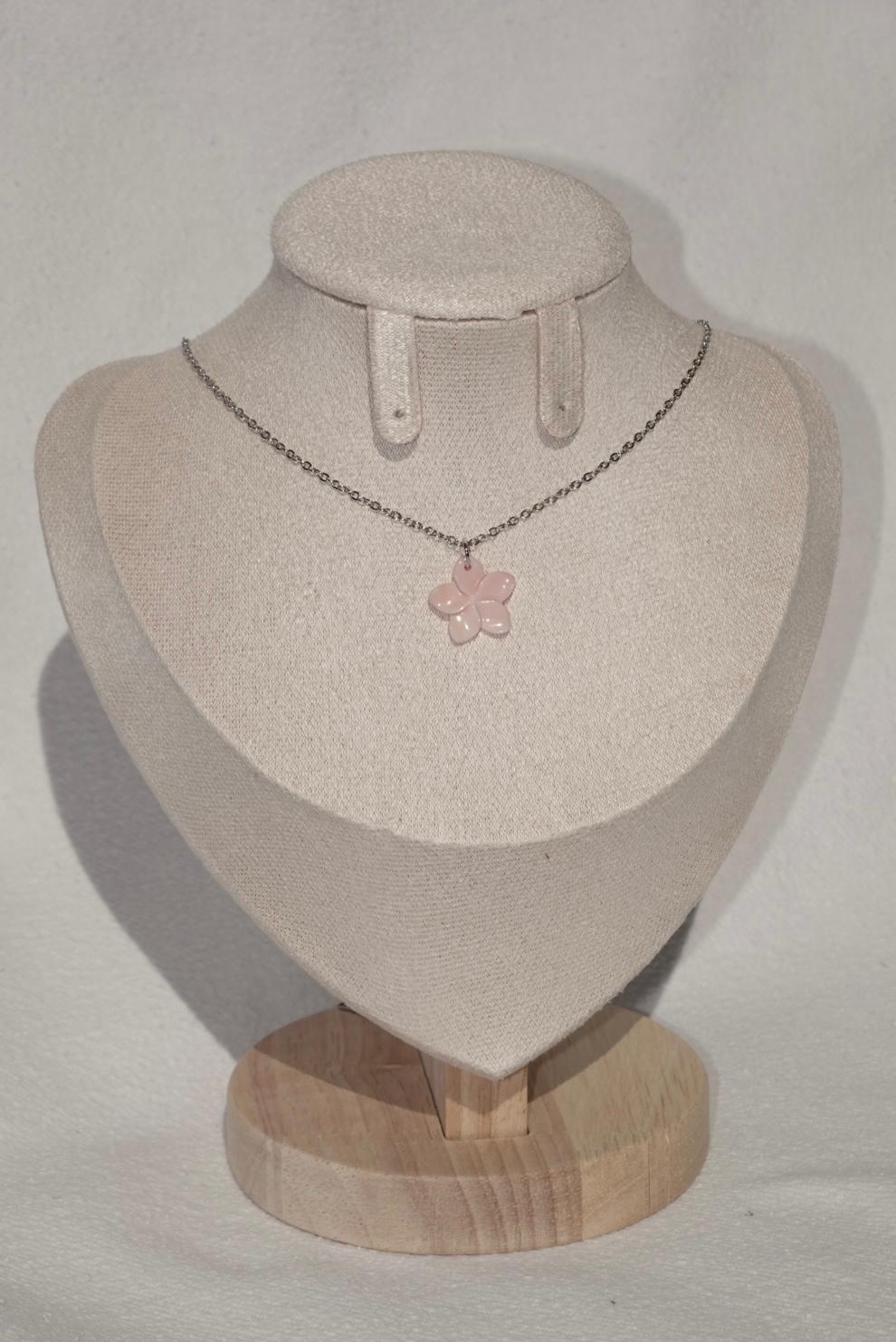 Pink Plumeria Necklace - medium - silver