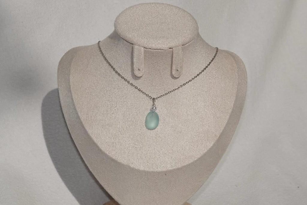 Light Blue Beach Glass Necklace - silver