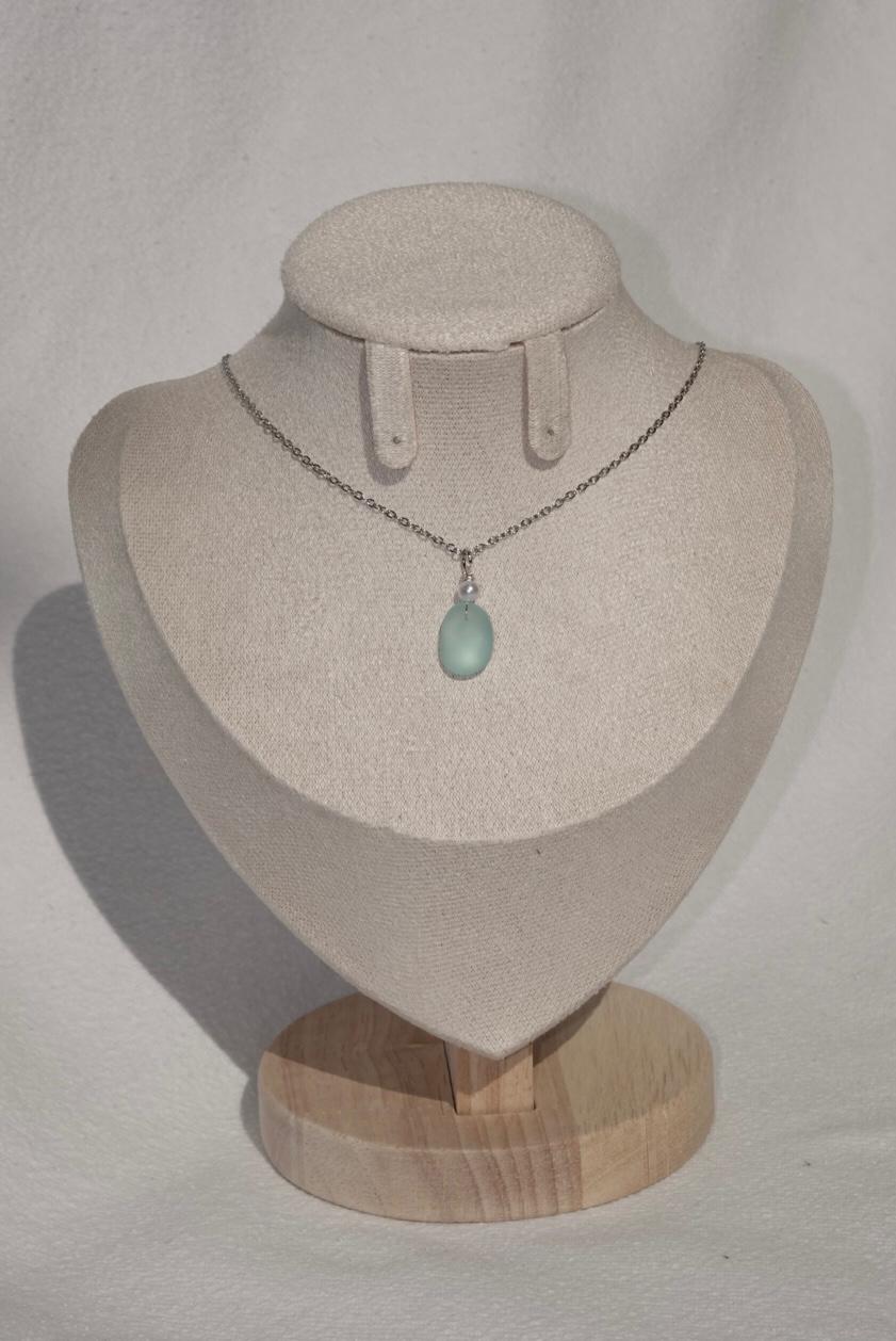 Light Blue Beach Glass Necklace - silver